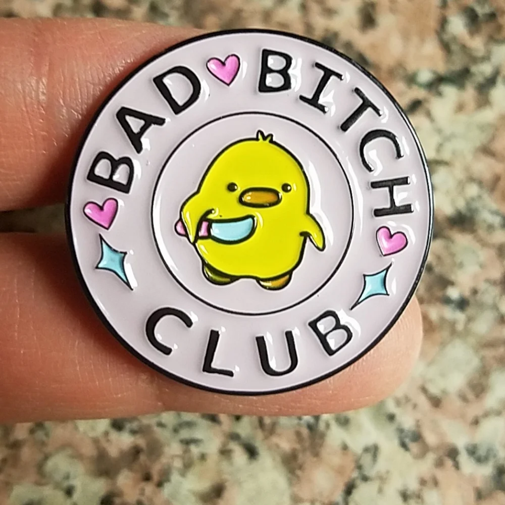 *2 for $13* Bad Chick Club Chick w/ Knife Round Enamel Pin - Picture 1 of 3